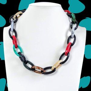 Color Block PVC Anchor Link Statement Necklace